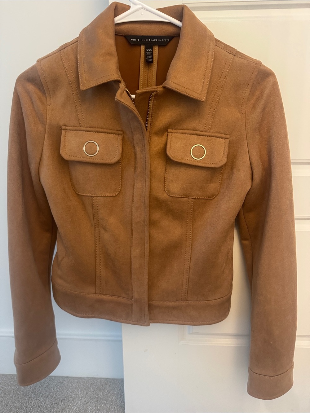 White House Black Market Camel Suede Zip-Front Jacket